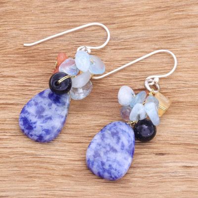 Alternate image for Artisan-Made Sodalite and Quartz Cluster Dangle Earrings Marvelous Blue