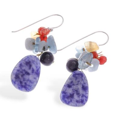 Alternate image for Artisan-Made Sodalite and Quartz Cluster Dangle Earrings Marvelous Blue