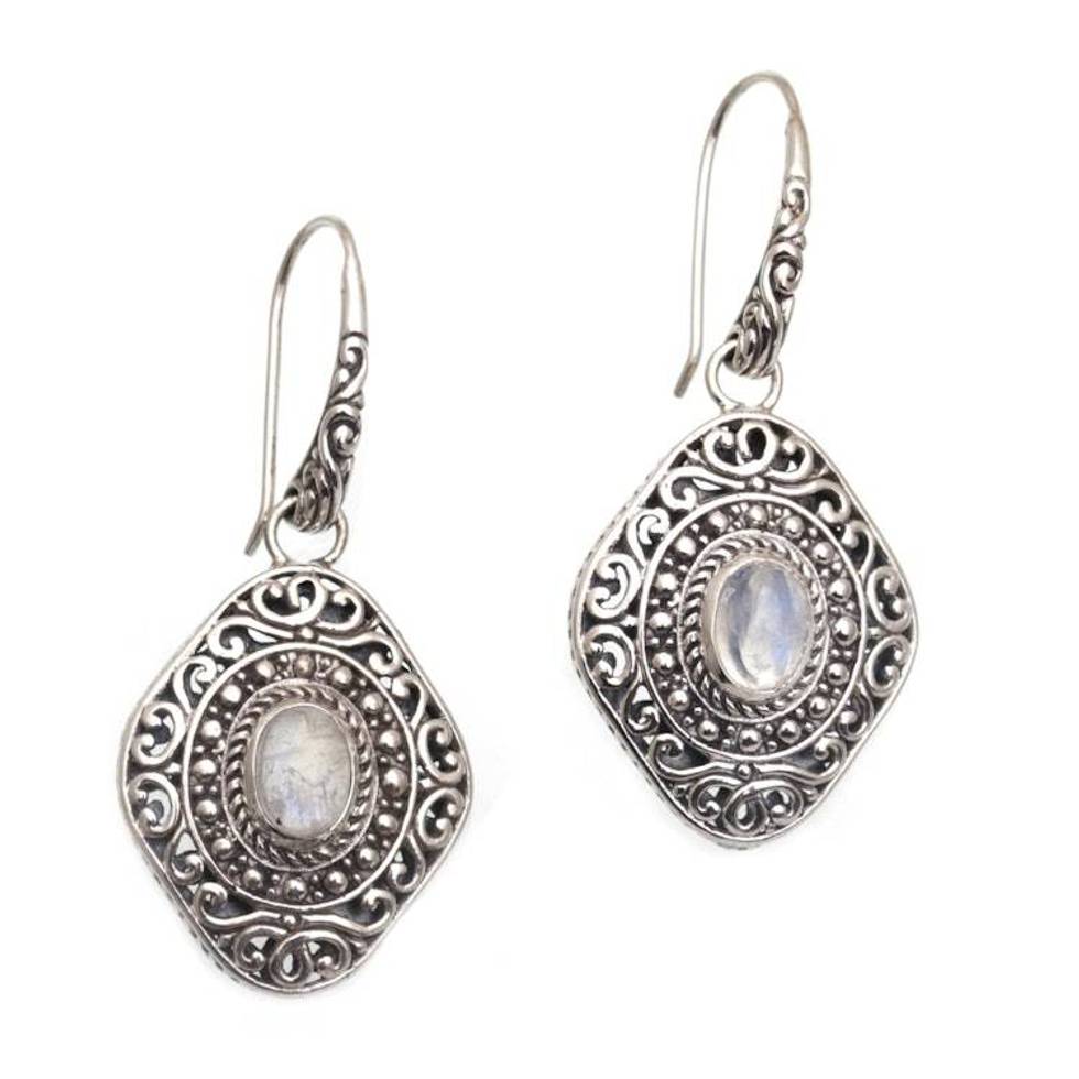 Rainbow Moonstone and Sterling Silver Dangle Earrings 'Truly Yours'