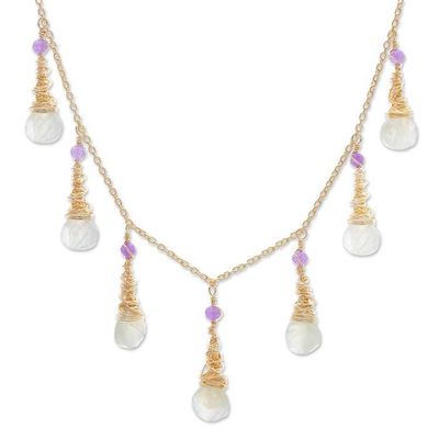 Alternate image for 24k Gold-Plated Prehnite and Amethyst Waterfall Necklace Wise Bliss