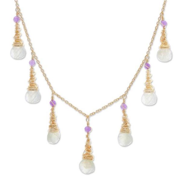 Alternate image for 24k Gold-Plated Prehnite and Amethyst Waterfall Necklace Wise Bliss