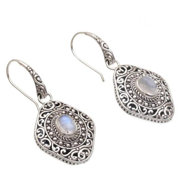 Alternate image for Rainbow Moonstone and Sterling Silver Dangle Earrings Truly Yours