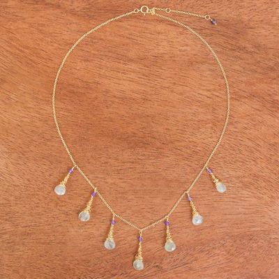 Alternate image for 24k Gold-Plated Prehnite and Amethyst Waterfall Necklace Wise Bliss