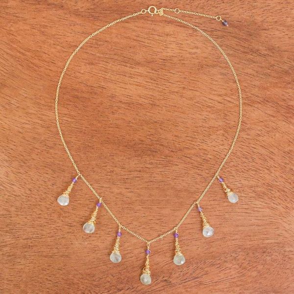 Alternate image for 24k Gold-Plated Prehnite and Amethyst Waterfall Necklace Wise Bliss