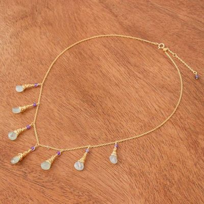 Alternate image for 24k Gold-Plated Prehnite and Amethyst Waterfall Necklace Wise Bliss