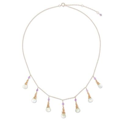Alternate image for 24k Gold-Plated Prehnite and Amethyst Waterfall Necklace Wise Bliss
