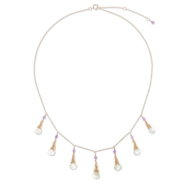 Alternate image for 24k Gold-Plated Prehnite and Amethyst Waterfall Necklace Wise Bliss