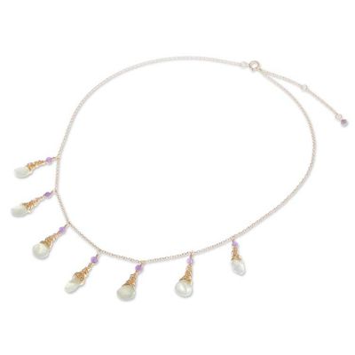 Alternate image for 24k Gold-Plated Prehnite and Amethyst Waterfall Necklace Wise Bliss
