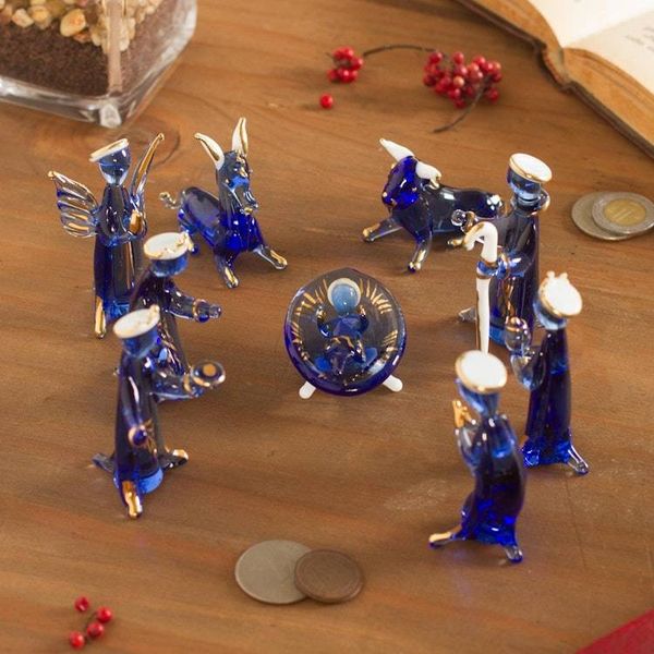 Alternate image for Blue Gilded Glass Nativity Scene from Peru 10 Piece Blue Festivity
