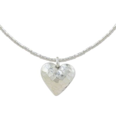 Alternate image for Handcrafted Heart Shaped 950 Silver Pendant Necklace Heartbeat