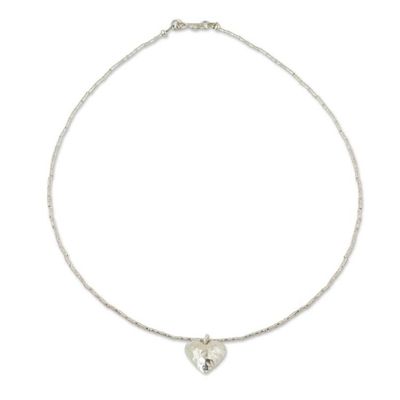 Alternate image for Handcrafted Heart Shaped 950 Silver Pendant Necklace Heartbeat
