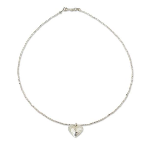 Alternate image for Handcrafted Heart Shaped 950 Silver Pendant Necklace Heartbeat