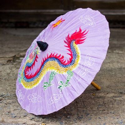 Primary image for Lavender Saa Paper Parasol with Dragon Painting Festive Dragon