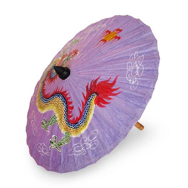 Alternate image for Lavender Saa Paper Parasol with Dragon Painting Festive Dragon