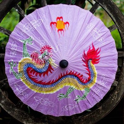Alternate image for Lavender Saa Paper Parasol with Dragon Painting Festive Dragon
