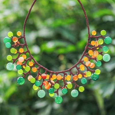 Primary image for Green and Orange Multi-Gemstone Waterfall Choker Necklace Forest Bubbles