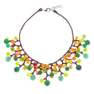 Alternate image for Green and Orange Multi-Gemstone Waterfall Choker Necklace Forest Bubbles