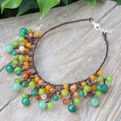 Alternate image for Green and Orange Multi-Gemstone Waterfall Choker Necklace Forest Bubbles