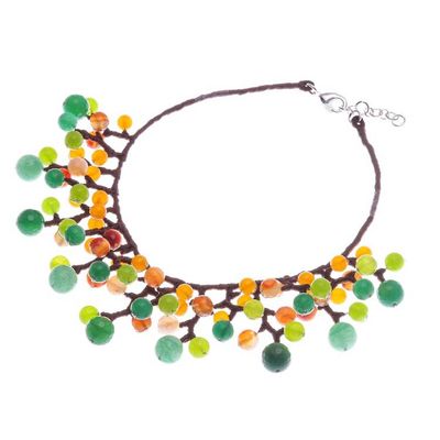 Alternate image for Green and Orange Multi-Gemstone Waterfall Choker Necklace Forest Bubbles