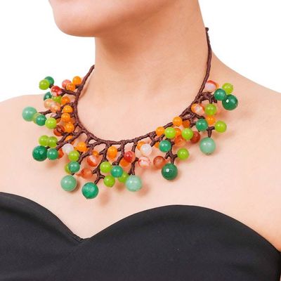 Alternate image for Green and Orange Multi-Gemstone Waterfall Choker Necklace Forest Bubbles