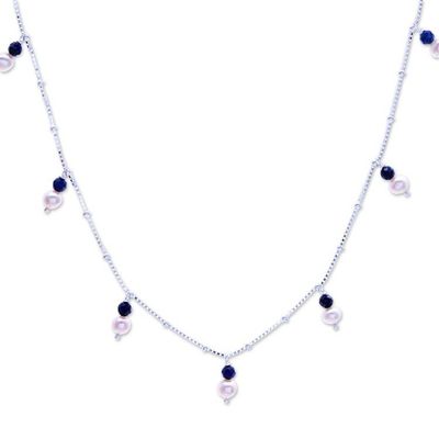 Alternate image for Silver Charm Necklace with Lapis Lazuli and Cultured Pearls Celestial Luster