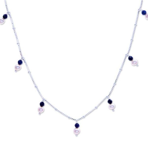 Alternate image for Silver Charm Necklace with Lapis Lazuli and Cultured Pearls Celestial Luster