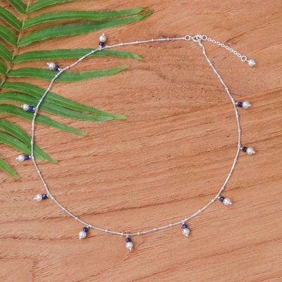 Alternate image for Silver Charm Necklace with Lapis Lazuli and Cultured Pearls Celestial Luster