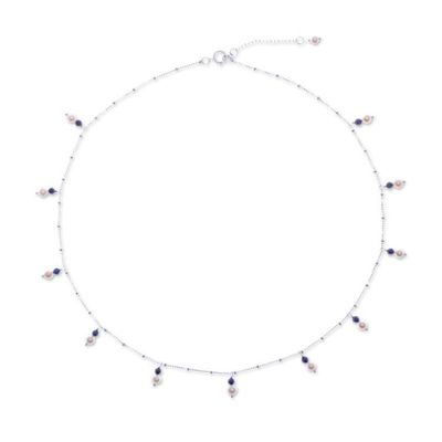 Alternate image for Silver Charm Necklace with Lapis Lazuli and Cultured Pearls Celestial Luster