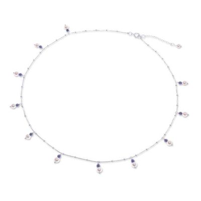 Alternate image for Silver Charm Necklace with Lapis Lazuli and Cultured Pearls Celestial Luster