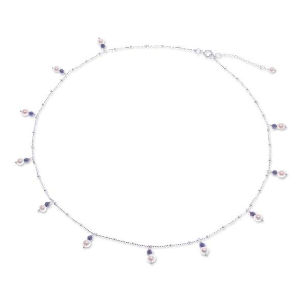 Alternate image for Silver Charm Necklace with Lapis Lazuli and Cultured Pearls Celestial Luster