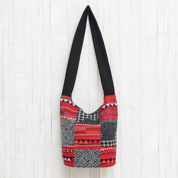 Alternate image for Red and Black and White Patchwork Cotton Blend Shoulder Bag Patchwork Perfection