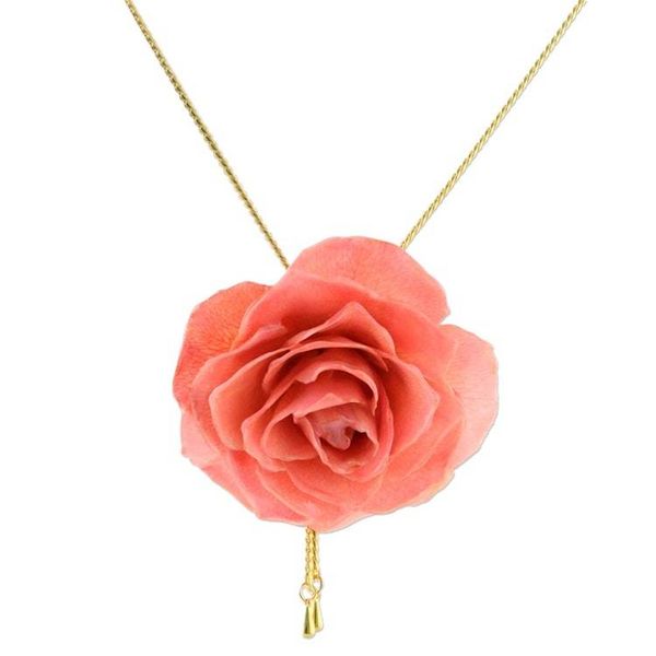 Alternate image for Gold and Genuine Pink Rose Necklace from Thailand Garden Rose in Pink