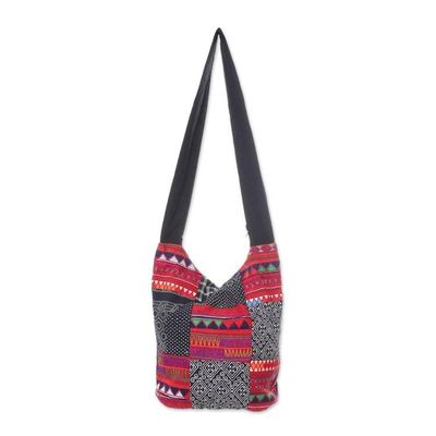 Alternate image for Red and Black and White Patchwork Cotton Blend Shoulder Bag Patchwork Perfection