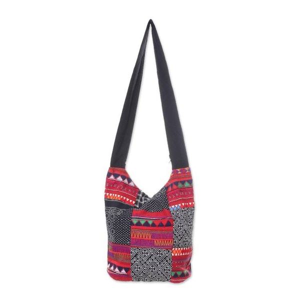 Alternate image for Red and Black and White Patchwork Cotton Blend Shoulder Bag Patchwork Perfection
