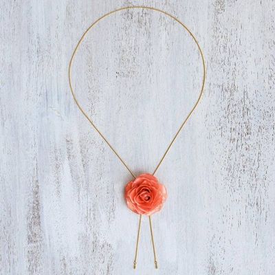 Alternate image for Gold and Genuine Pink Rose Necklace from Thailand Garden Rose in Pink