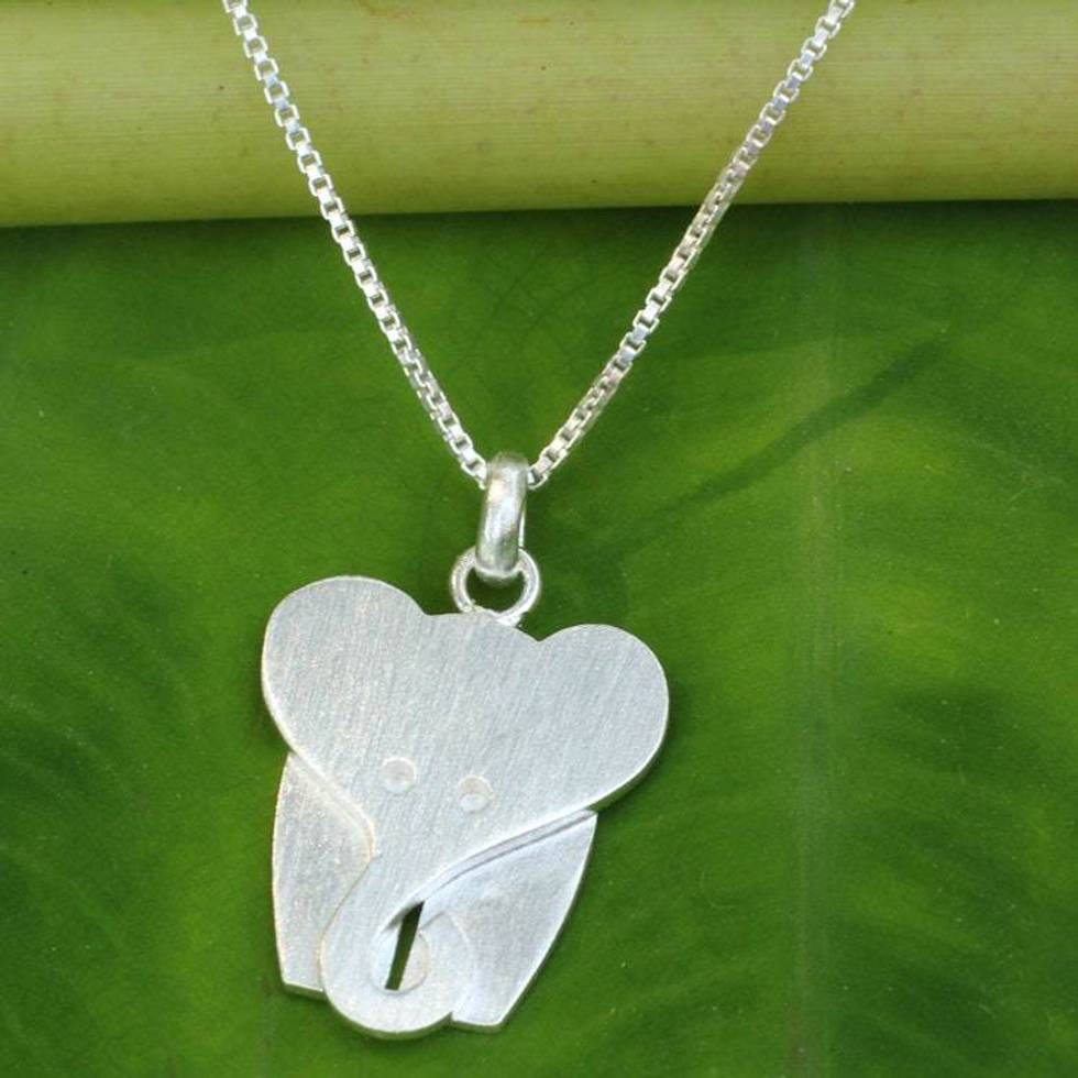 Thai Fair Trade Sterling Silver Pendant Necklace 'Loyal Elephant'