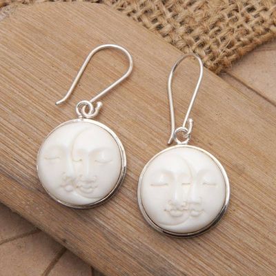 Primary image for Sun and Moon-Themed Sterling Silver Round Dangle Earrings Lunar Romance