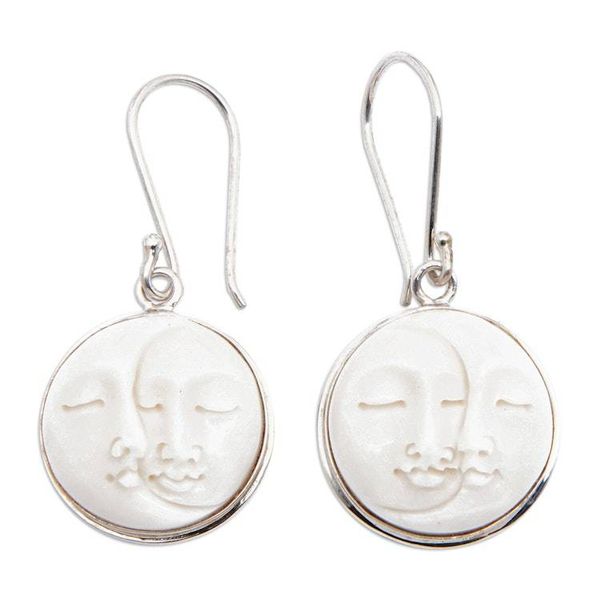 Alternate image for Sun and Moon-Themed Sterling Silver Round Dangle Earrings Lunar Romance