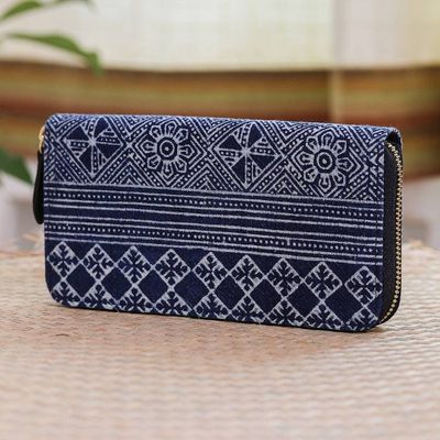 Alternate image for Blue Cotton Wallet from Thailand Long Hmong