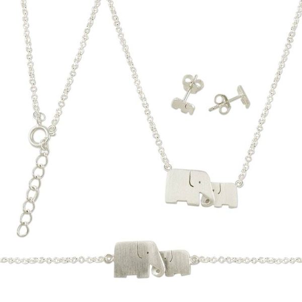 Alternate image for Sterling Silver Jewelry Set Elephants from Thailand Lovely Elephants
