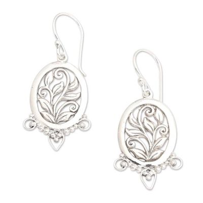 Alternate image for High-Polished Oval Leafy Sterling Silver Dangle Earrings Eden Blooms