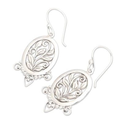 Alternate image for High-Polished Oval Leafy Sterling Silver Dangle Earrings Eden Blooms