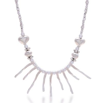 Primary image for Silver Beaded Choker Pendant Necklace with Heart Accents Breathtaking Look