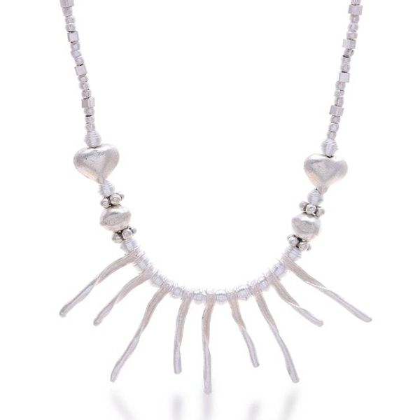 Alternate image for Silver Beaded Choker Pendant Necklace with Heart Accents Breathtaking Look