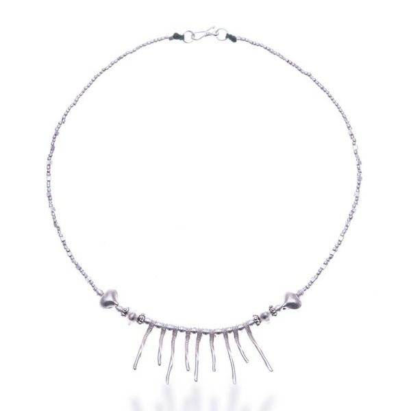 Alternate image for Silver Beaded Choker Pendant Necklace with Heart Accents Breathtaking Look