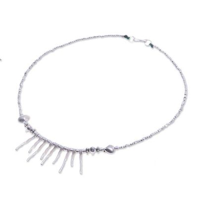 Alternate image for Silver Beaded Choker Pendant Necklace with Heart Accents Breathtaking Look