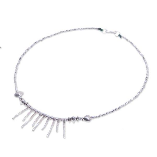 Alternate image for Silver Beaded Choker Pendant Necklace with Heart Accents Breathtaking Look