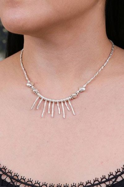 Alternate image for Silver Beaded Choker Pendant Necklace with Heart Accents Breathtaking Look
