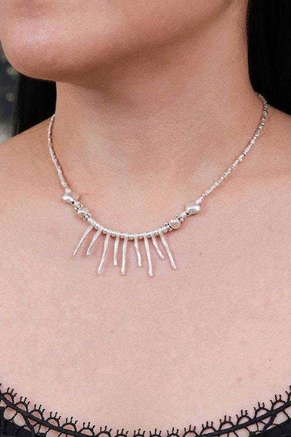 Alternate image for Silver Beaded Choker Pendant Necklace with Heart Accents Breathtaking Look