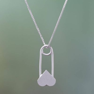 Alternate image for Sterling Silver Heart Pin Pendant Necklace from Thailand Safety Heart